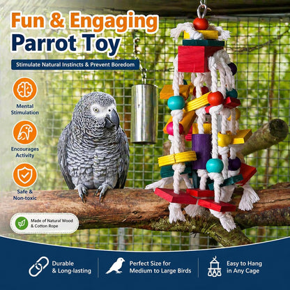 Bird Chewing Toy - Parrot Cage Bite Toys Wooden Block Bird Parrot Toys for Small and Medium Parrots and Birds