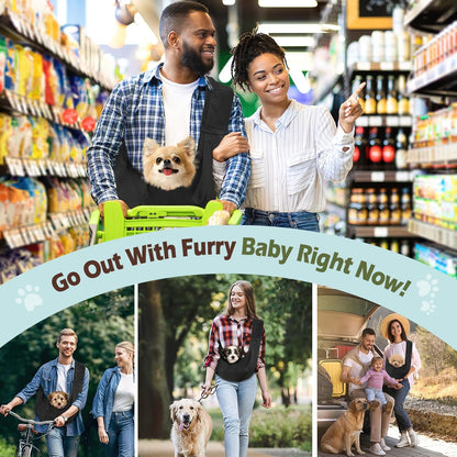 Small Dog Sling Carrier, Reversible Hands Free Dog Sling Carrier for Small Dogs Cats, Puppy Slings Carriers with Adjustable Safety Harness, Puppy Essentials, Black