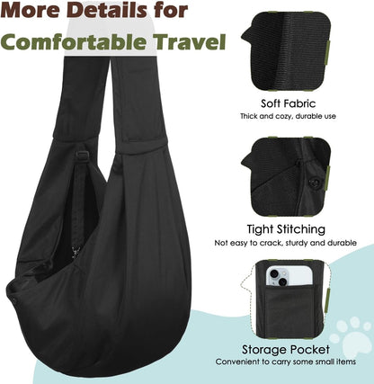 Small Dog Sling Carrier, Reversible Hands Free Dog Sling Carrier for Small Dogs Cats, Puppy Slings Carriers with Adjustable Safety Harness, Puppy Essentials, Black