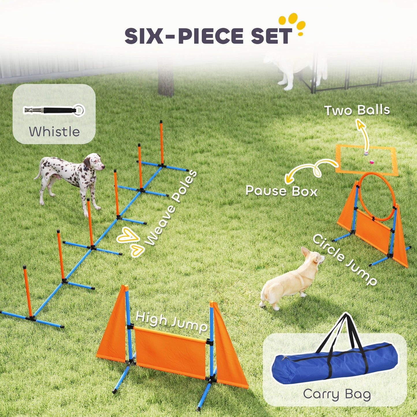 6-Piece Dog Agility Equipment, Pet Agility Training Set with Weave Poles