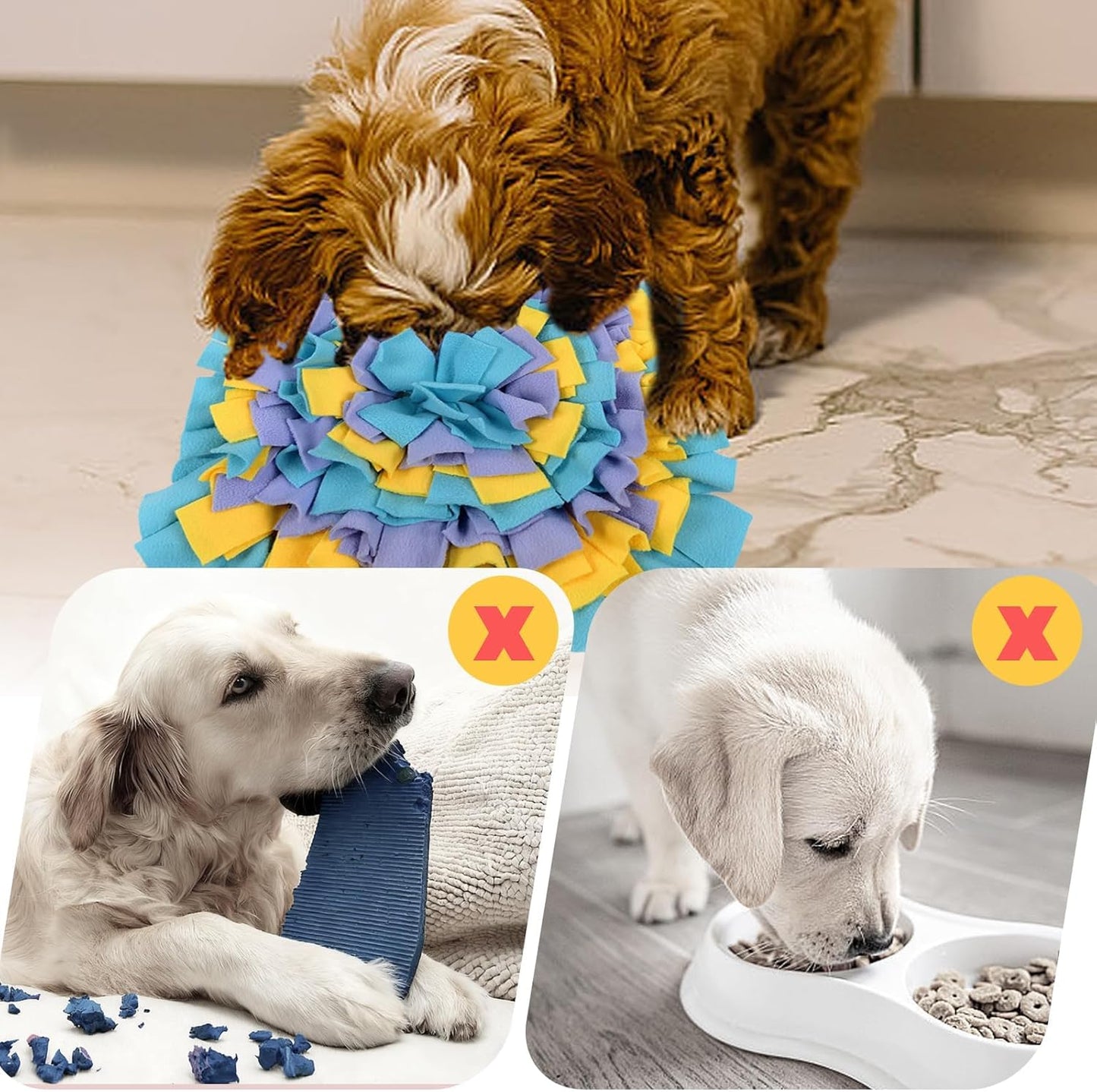Large Snuffle Mat for Dogs, Dog Snuffle Mat for Puppies, Interactive Feeding Game for Puppies, Slow Feeder Mat with Non-Slip Base 30 X 30 CM Foraging Skills and Slow Eating