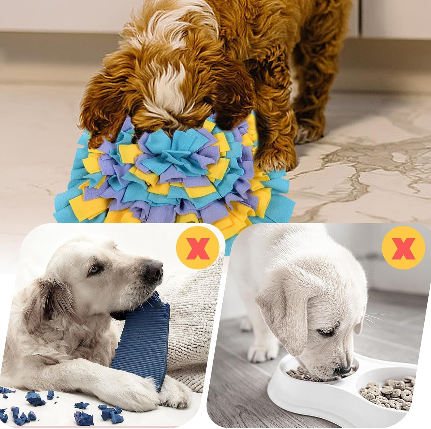 Large Snuffle Mat for Dogs, Dog Snuffle Mat for Puppies, Interactive Feeding Game for Puppies, Slow Feeder Mat with Non-Slip Base 30 X 30 CM Foraging Skills and Slow Eating
