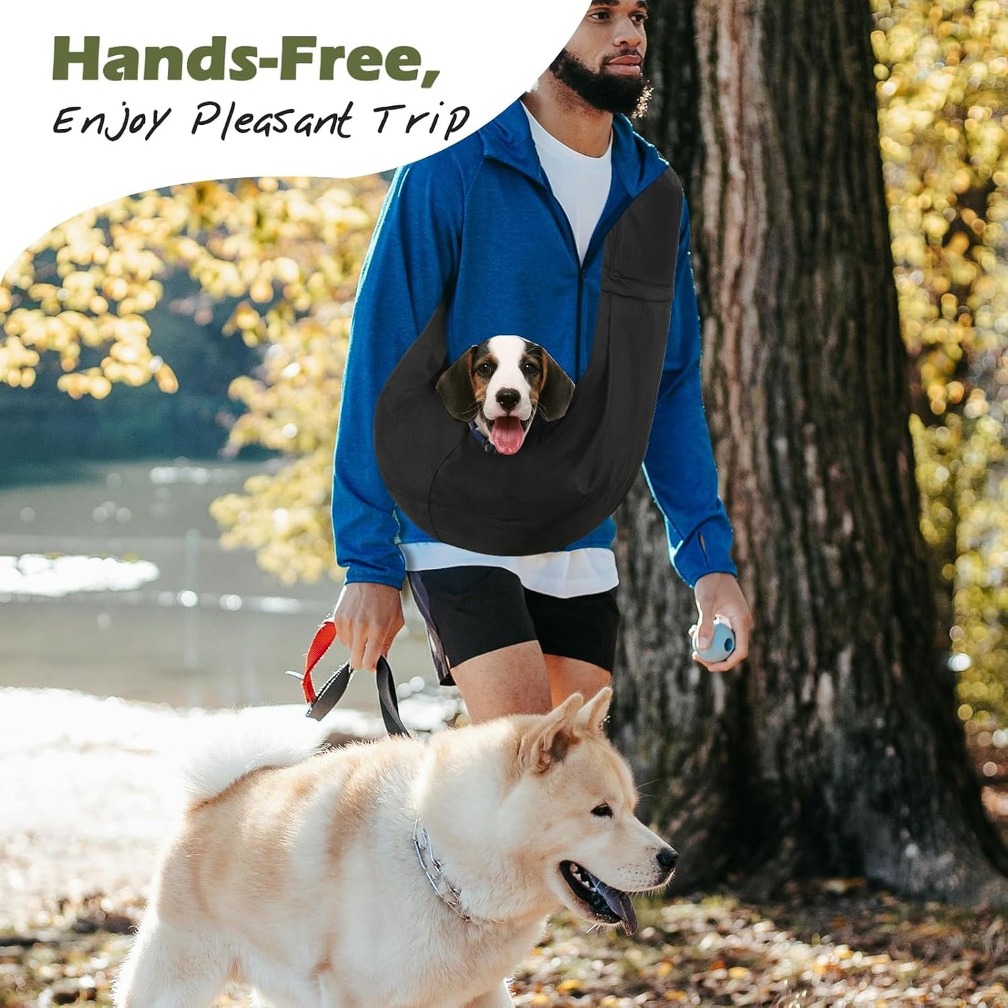 Small Dog Sling Carrier, Reversible Hands Free Dog Sling Carrier for Small Dogs Cats, Puppy Slings Carriers with Adjustable Safety Harness, Puppy Essentials, Black