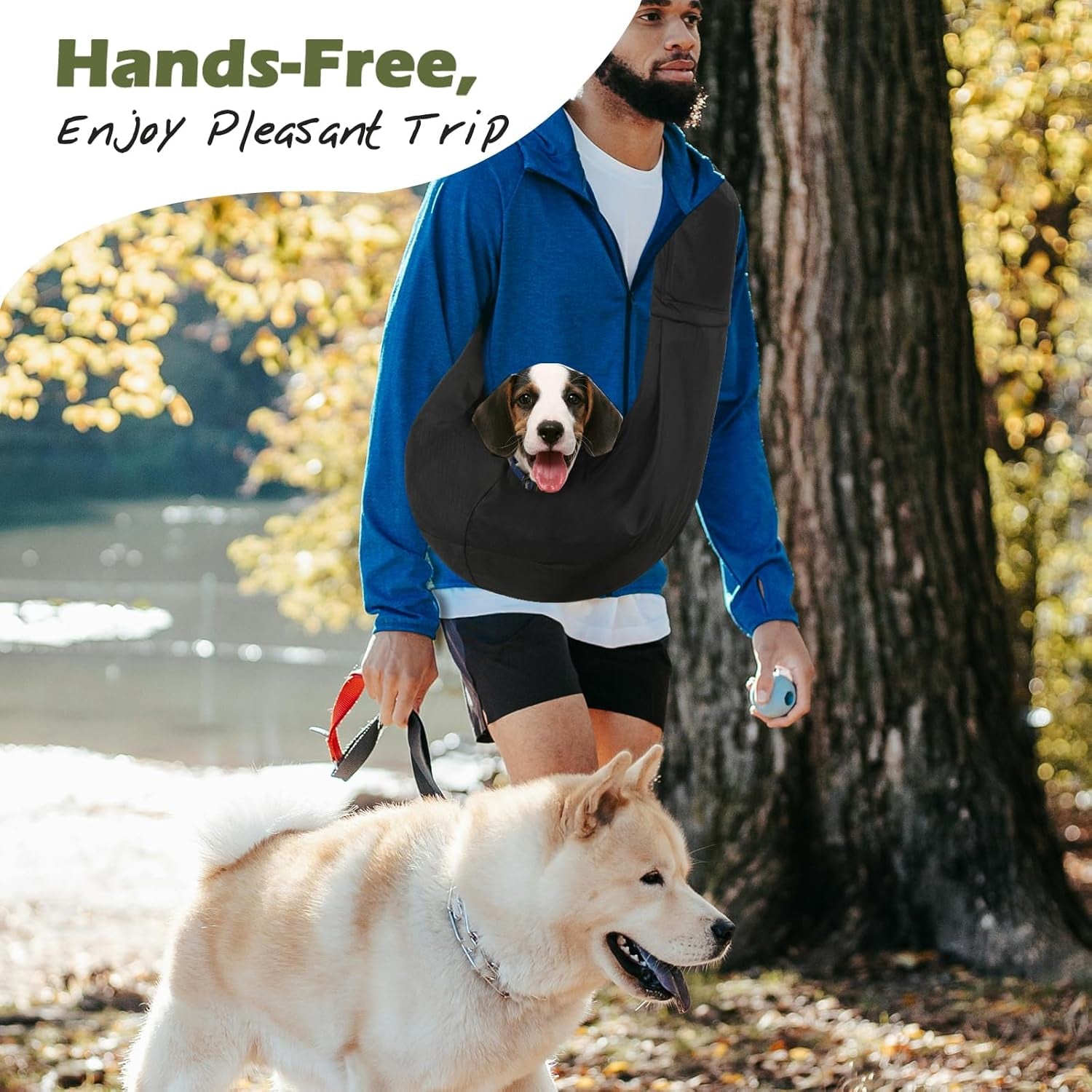 Small Dog Sling Carrier, Reversible Hands Free Dog Sling Carrier for Small Dogs Cats, Puppy Slings Carriers with Adjustable Safety Harness, Puppy Essentials, Black