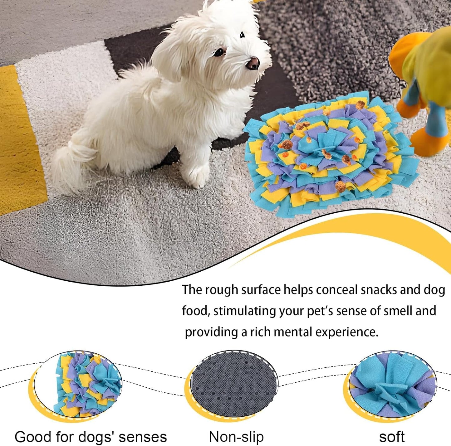 Large Snuffle Mat for Dogs, Dog Snuffle Mat for Puppies, Interactive Feeding Game for Puppies, Slow Feeder Mat with Non-Slip Base 30 X 30 CM Foraging Skills and Slow Eating