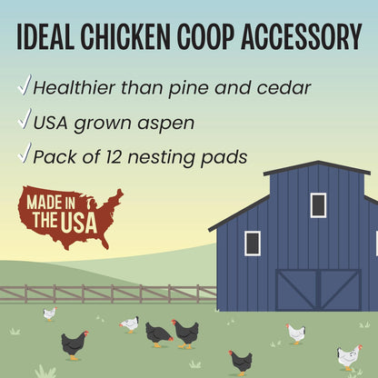 Aspen Nesting Pads for Chicken Coops - USA Grown Aspen Excelsior Nest Box Liners 13X13-12 Pack