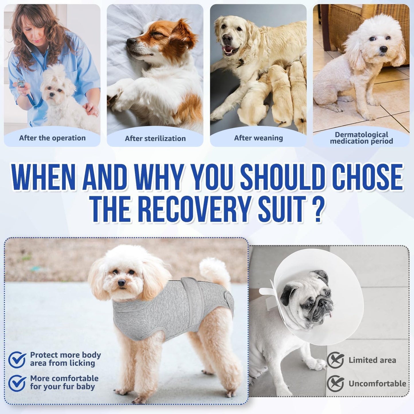 Dog Surgery Recovery Suit, Female Male Dog Surgical Bodysuit Abdominal Wounds Protector, Stop Licking Spay Shirt after Surgery Onesie with Zipper, Pet Cone E-Collar Alternative(M)