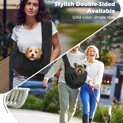 Small Dog Sling Carrier, Reversible Hands Free Dog Sling Carrier for Small Dogs Cats, Puppy Slings Carriers with Adjustable Safety Harness, Puppy Essentials, Black