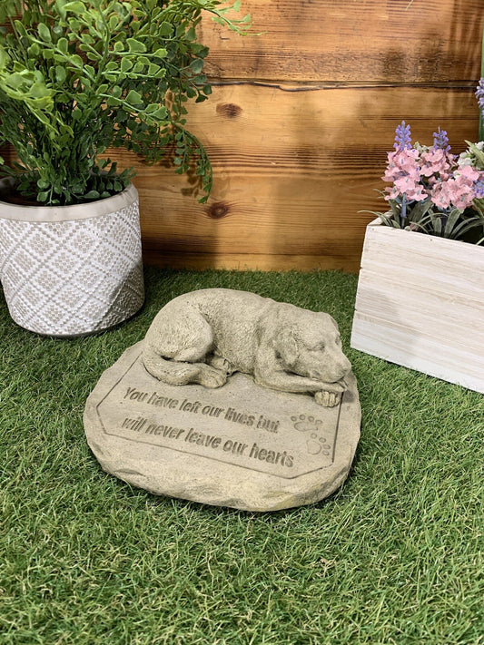 STONE GARDEN MEMORIAL DOG with VERSE STATUE ORNAMENT