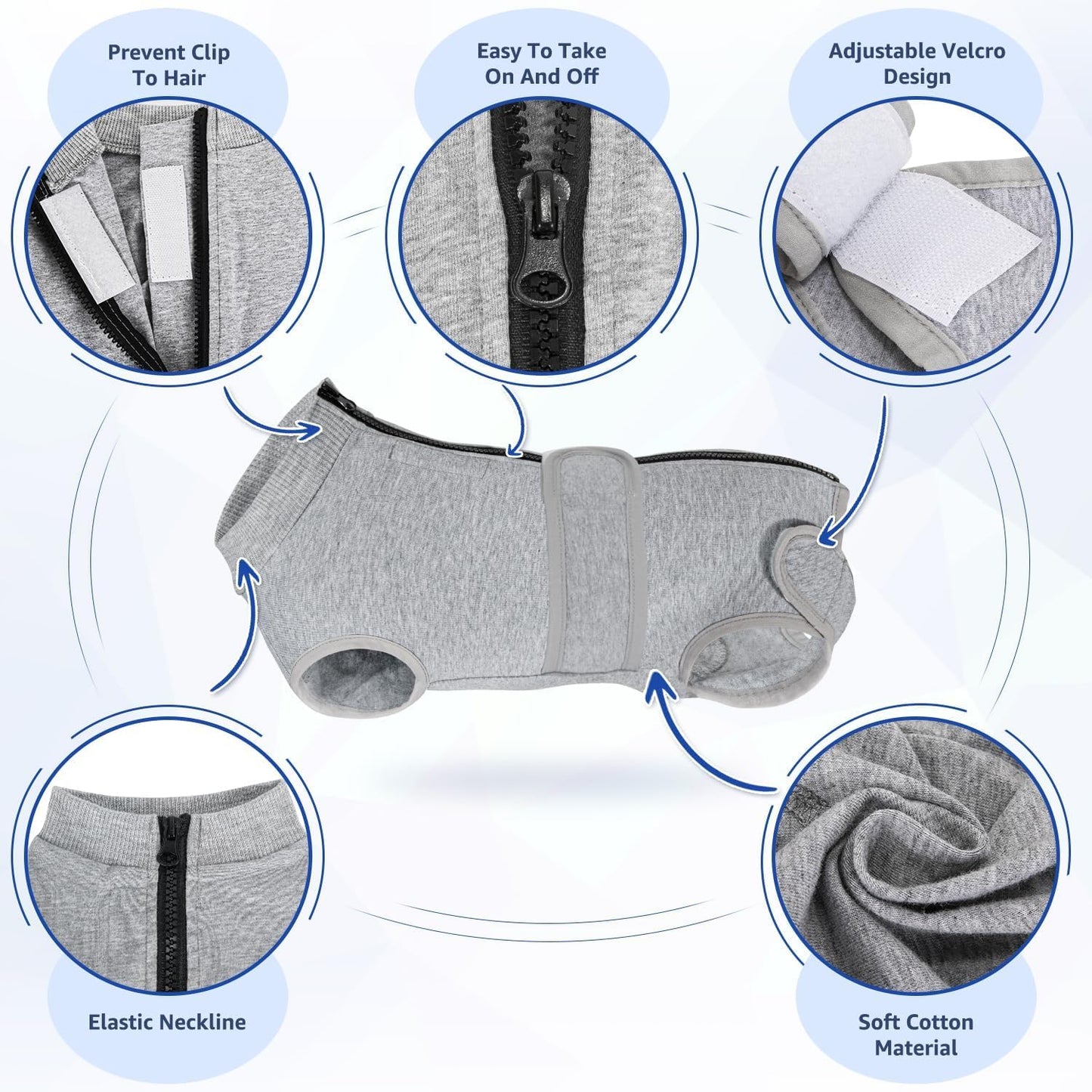 Dog Surgery Recovery Suit, Female Male Dog Surgical Bodysuit Abdominal Wounds Protector, Stop Licking Spay Shirt after Surgery Onesie with Zipper, Pet Cone E-Collar Alternative(M)