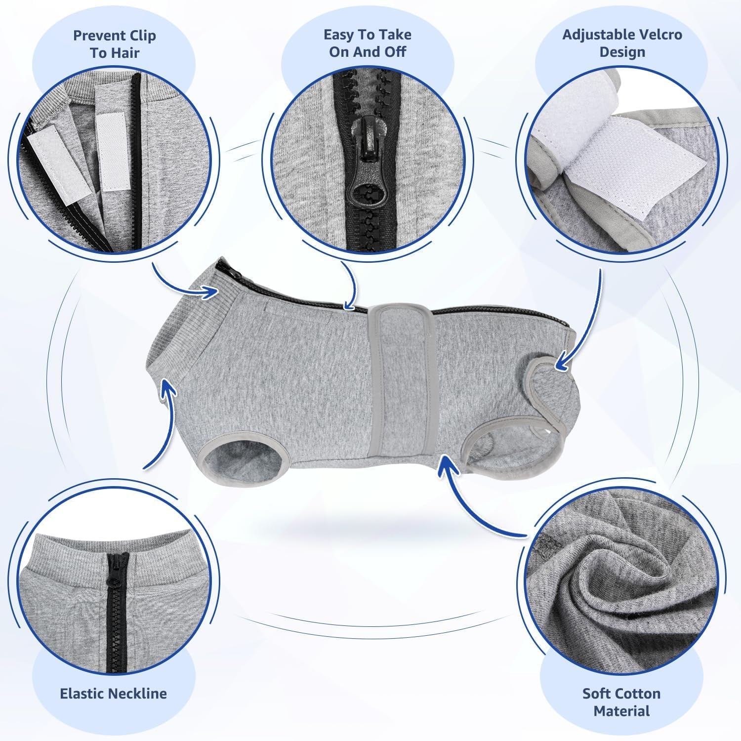 Dog Surgery Recovery Suit, Female Male Dog Surgical Bodysuit Abdominal Wounds Protector, Stop Licking Spay Shirt after Surgery Onesie with Zipper, Pet Cone E-Collar Alternative(M)