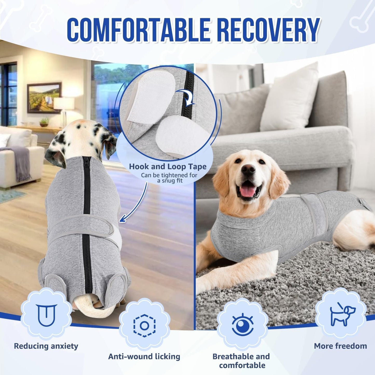 Dog Surgery Recovery Suit, Female Male Dog Surgical Bodysuit Abdominal Wounds Protector, Stop Licking Spay Shirt after Surgery Onesie with Zipper, Pet Cone E-Collar Alternative(M)