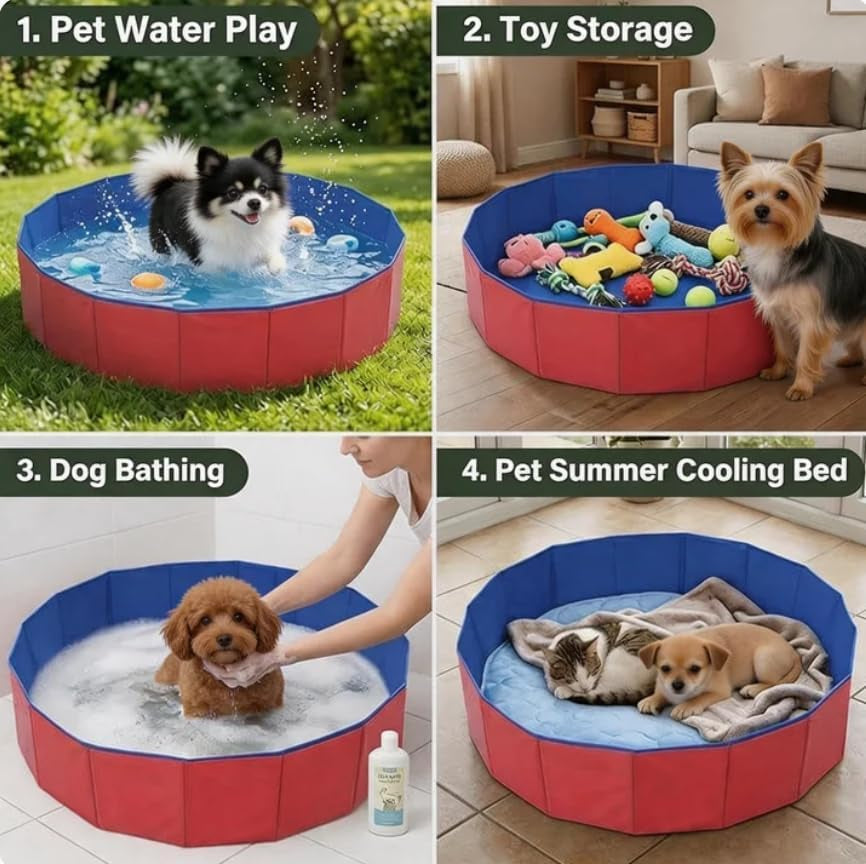 Dog Pool, Dog Paddling Pool, Foldable Dog Swimming Pool for Small Dogs, Portable Plastic Pool for Outdoor Play and Indoor Bathing, Compact Design for Limited Spaces50 X 8 Cm
