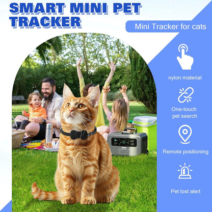 Cat Tracker Collar, Pet GPS Tracker for Small Dogs and Cats, No Monthly Fee, No SIM Required, Compatible with Ios/Android, Waterproof Global Location Tracking Device anti Lost Tracker (Black)