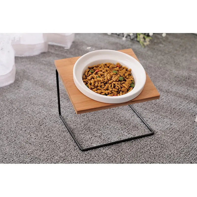 Cute Cat Bowl High-End Pet Bowl Bamboo Shelf Ceramic Feeding and Drinking Bowls for Dogs and Cats Pet Feeder Dog Double Bowls