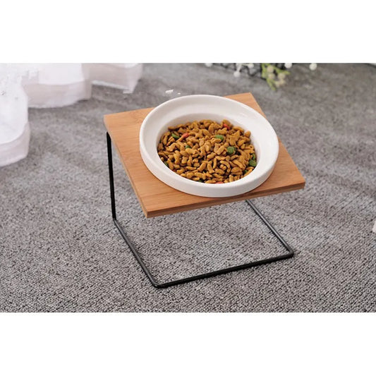Cute Cat Bowl High-End Pet Bowl Bamboo Shelf Ceramic Feeding and Drinking Bowls for Dogs and Cats Pet Feeder Dog Double Bowls