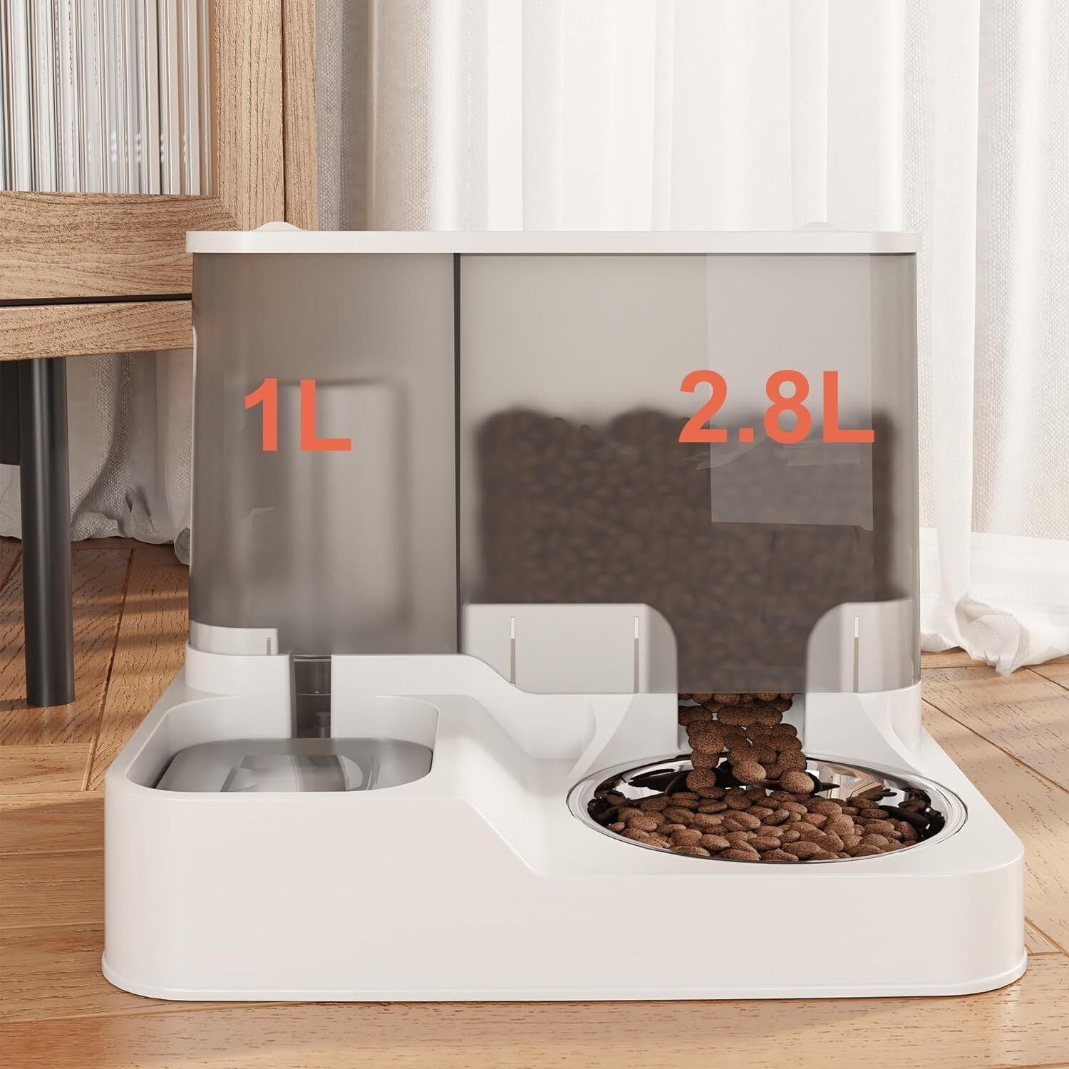 2 In1 Feeder Food Water Dispenser Bowl Automatic Dog Cat Bottle Pet Self Feeding