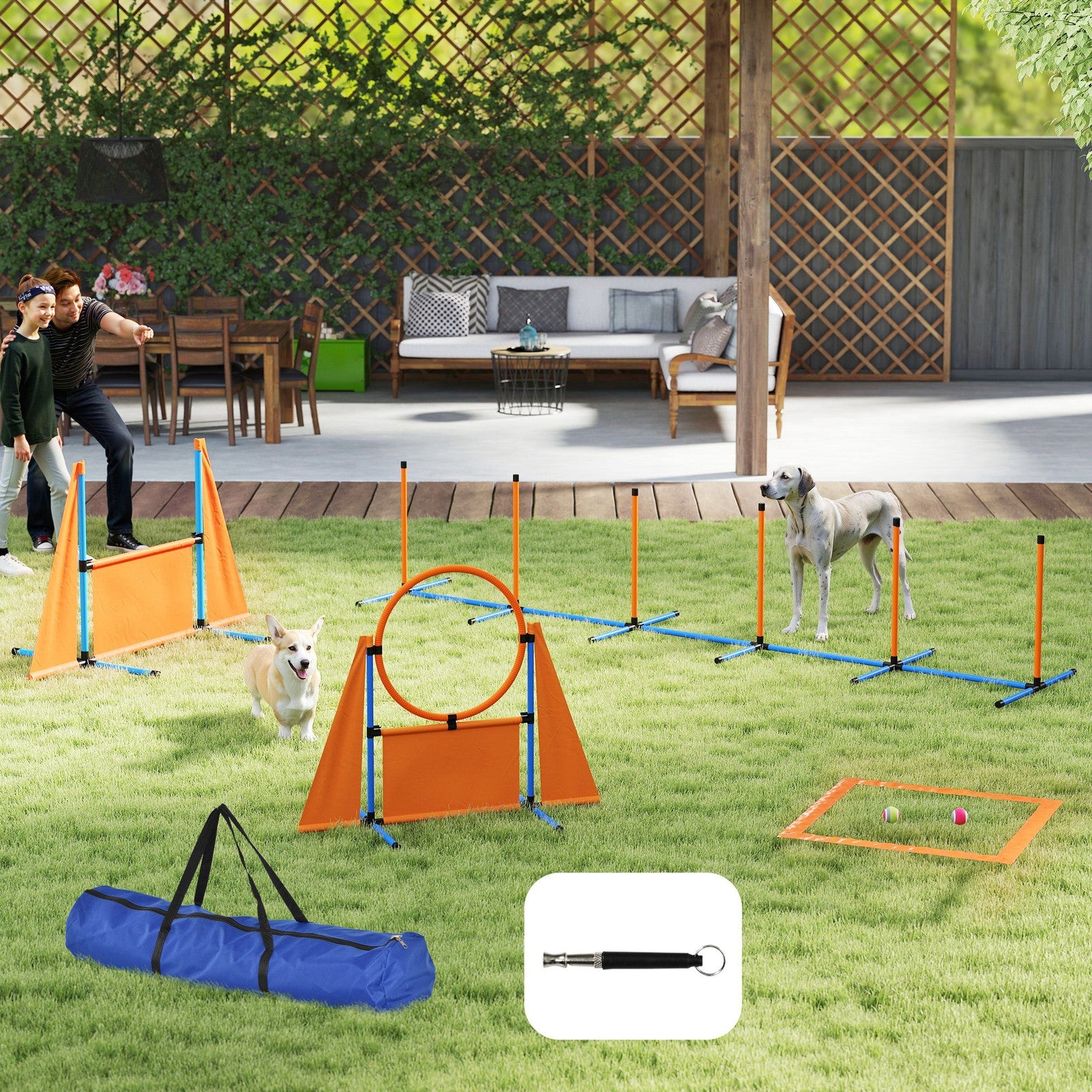 6-Piece Dog Agility Equipment, Pet Agility Training Set with Weave Poles