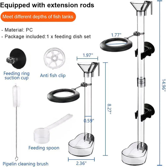 Fish Shrimp Feeding Dish Set Fish Feeder Tube Kit with Feeding Ring Suction Cups Adjustable Tubes Feeding Aquarium Supplies