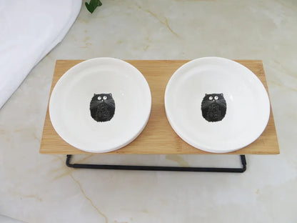 Cute Cat Bowl High-End Pet Bowl Bamboo Shelf Ceramic Feeding and Drinking Bowls for Dogs and Cats Pet Feeder Dog Double Bowls